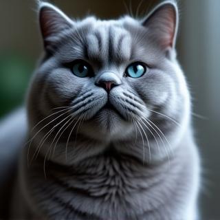 Luna the British Shorthair cat, coat shining after grooming session.