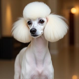 Ella the Poodle showing off her stylish trim in the salon lobby.