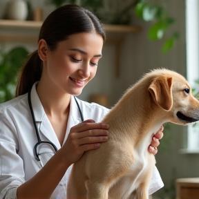 Groomer assessing a dog’s coat for health consultation.